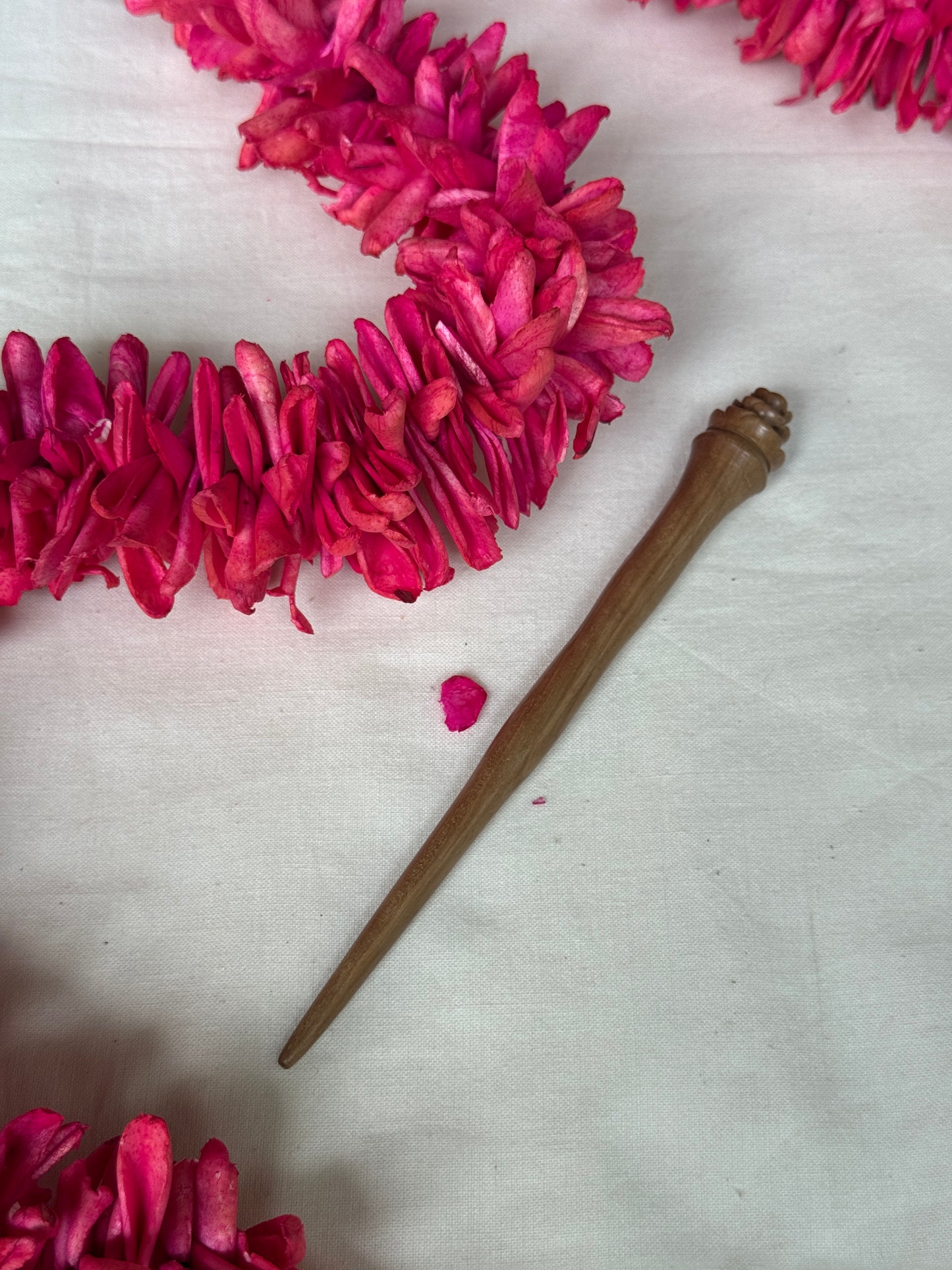 Wooden hair bun pins handcrafted with carved flower on top