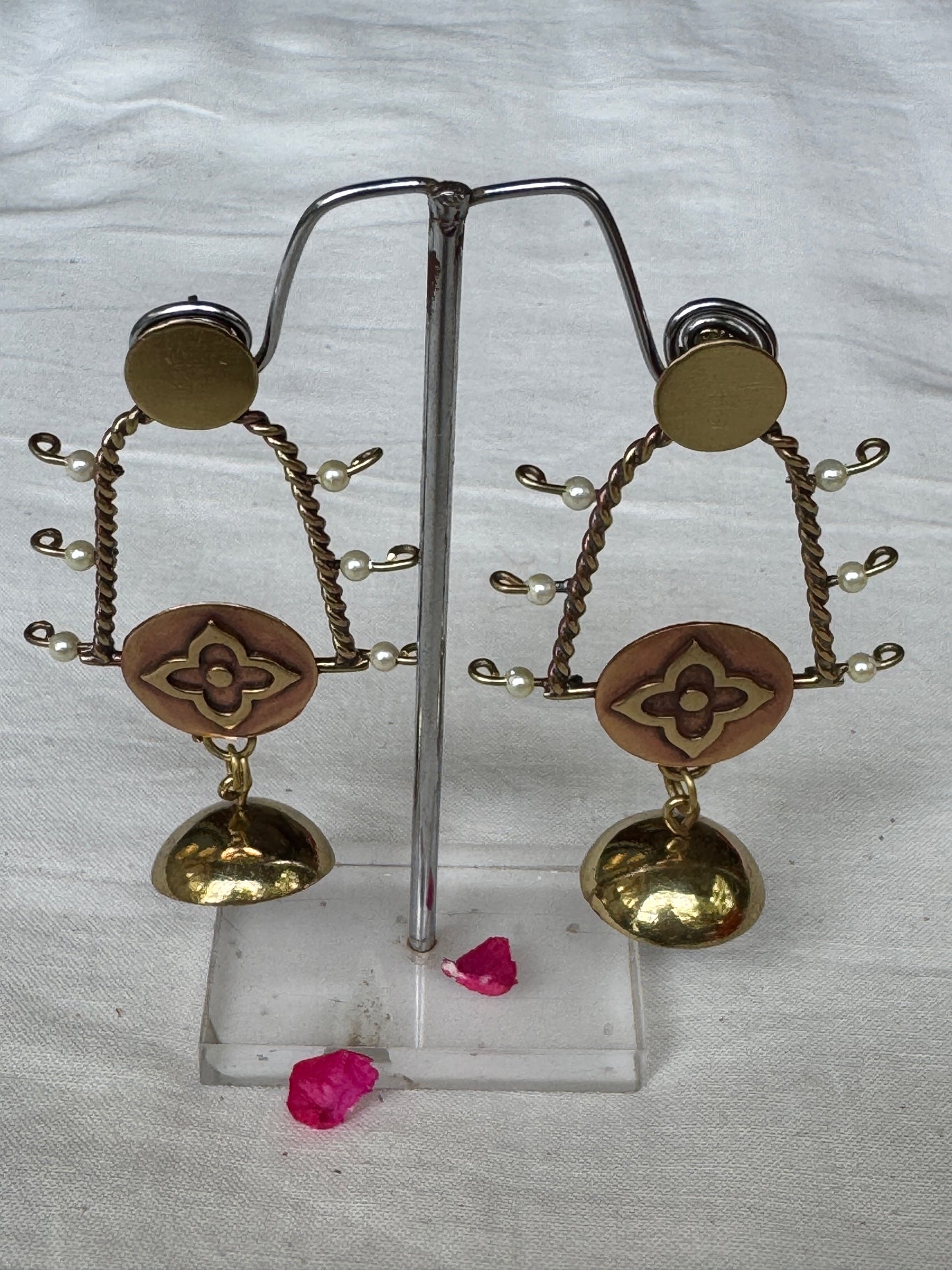 Bell shaped designer earrings made of copper and brass