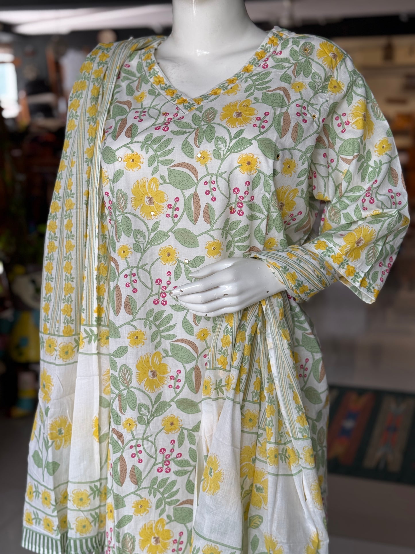 Plus size (4xl and above) cotton embroidered straight kurti, pants and dupatta - 3 piece suit set - multiple colors available