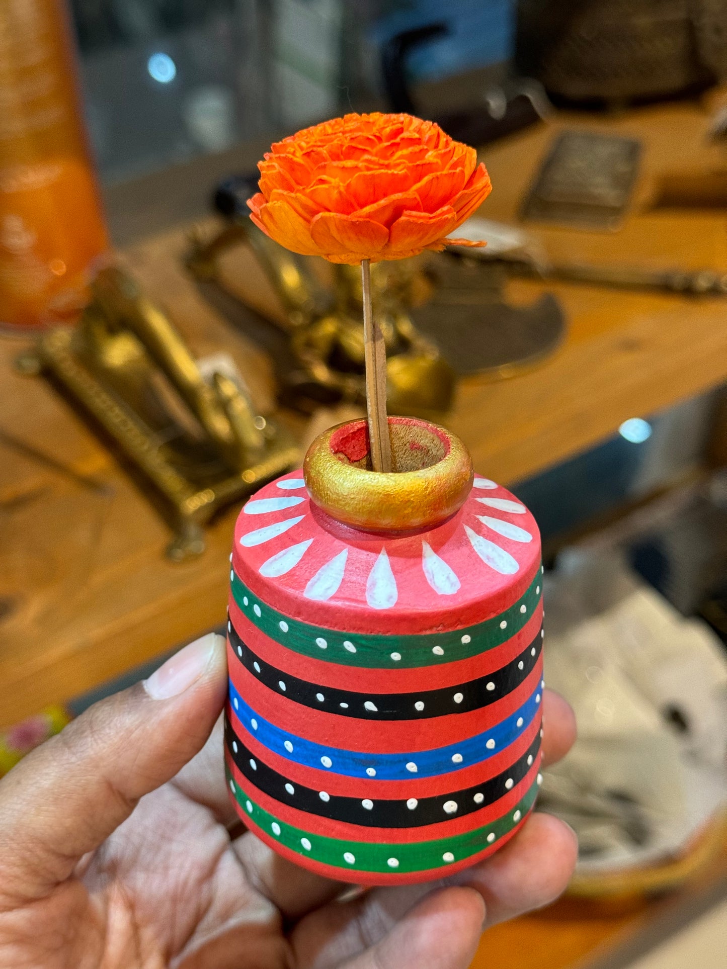 Wooden hand painted miniature pots - tooth pick holder / mini vase