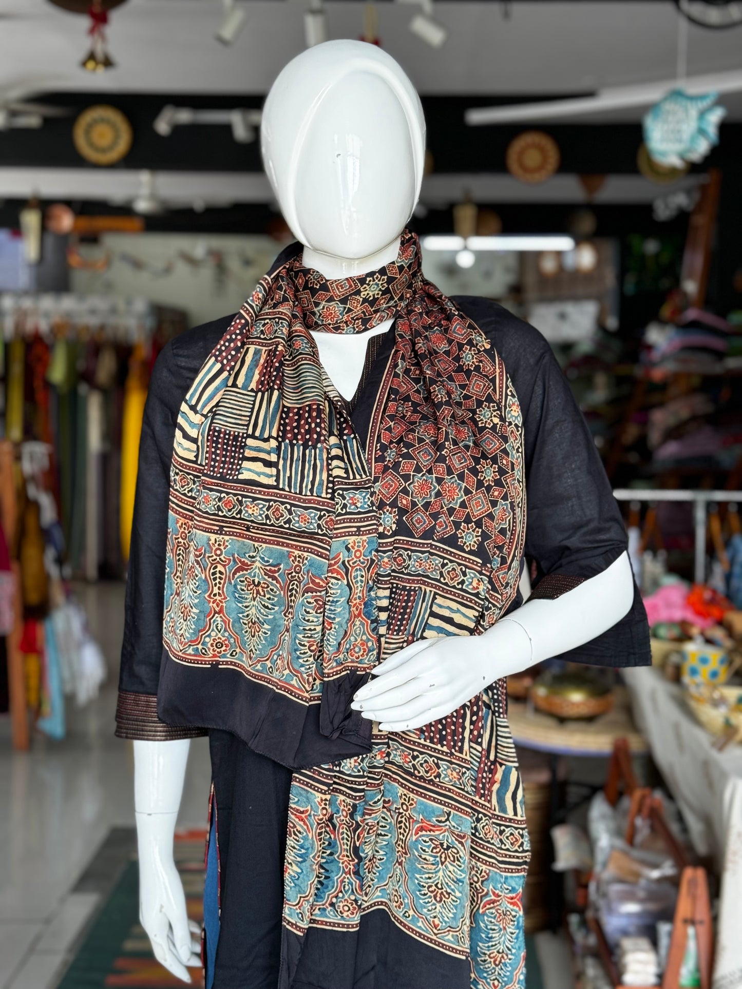 Ajrakh hand block printed soft modal stole