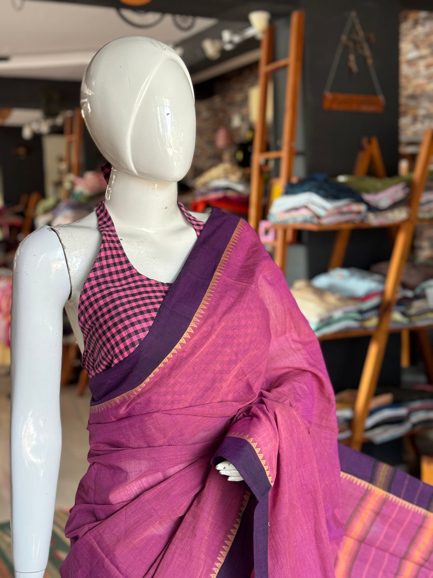 Temple border plain soft handloom cotton saree