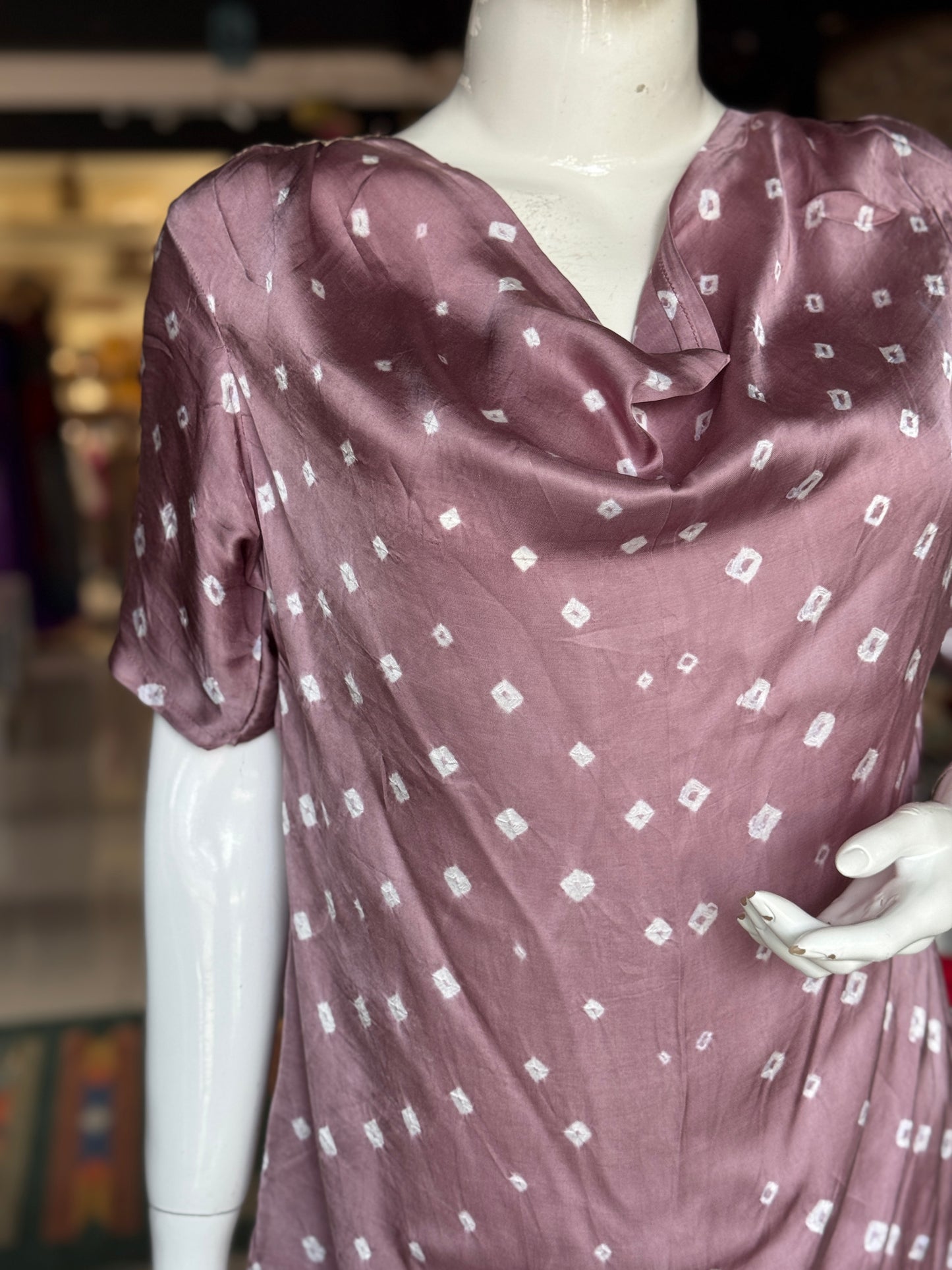 Mauve hand tie n dye bandini modal cowl neck top