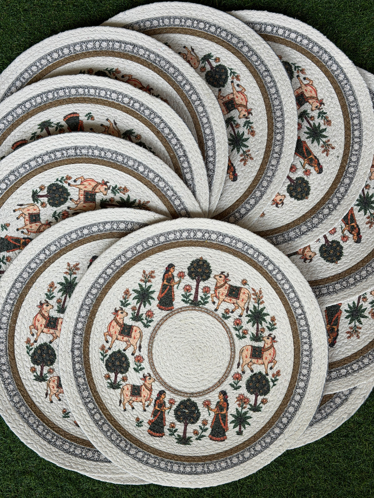 Digital printed round braided cotton placemats - multiple designs available