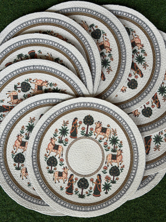 Digital printed round braided cotton placemats - multiple designs available