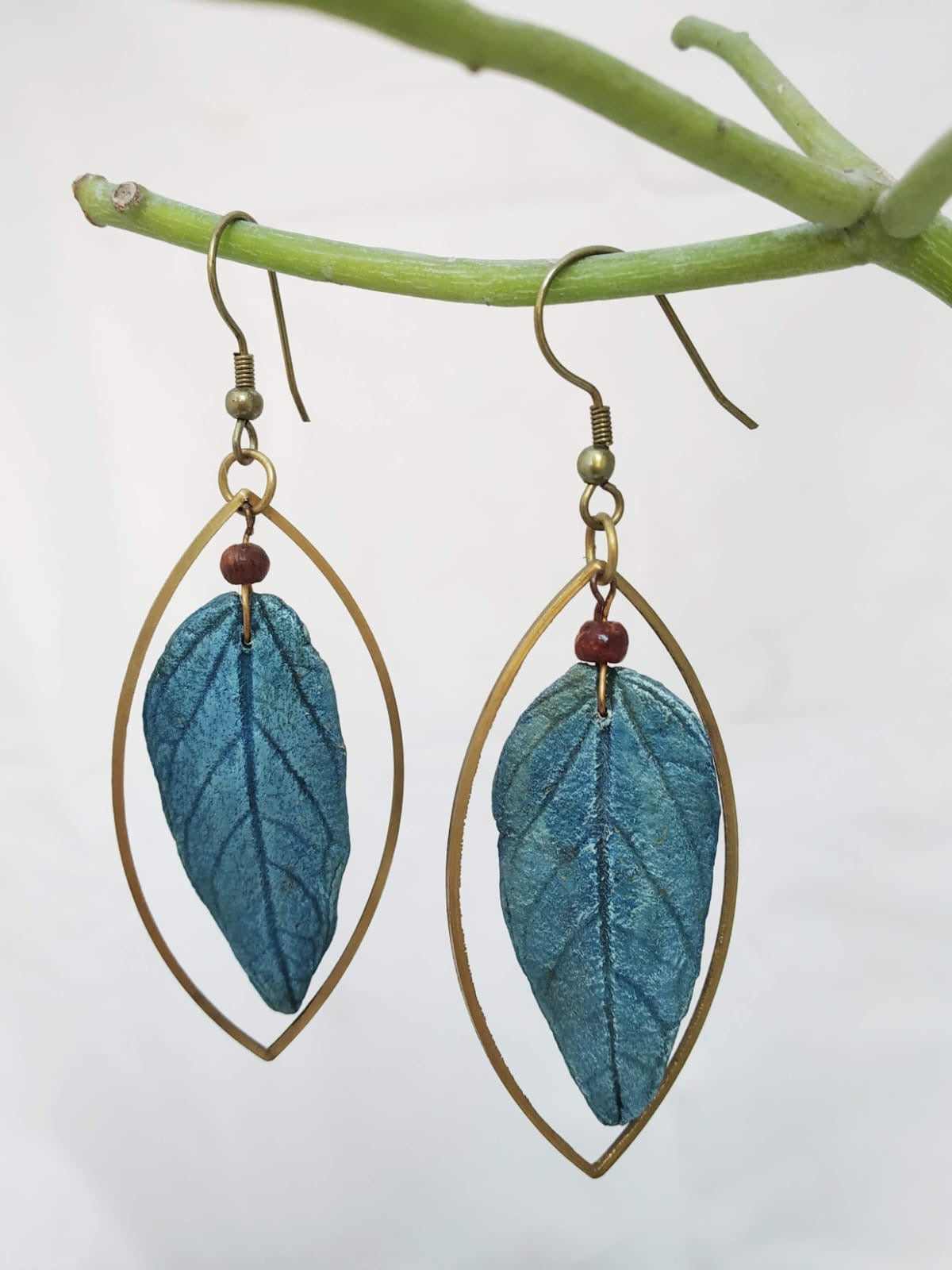 Leaves design handcrafted papier mache unique light weight earrings