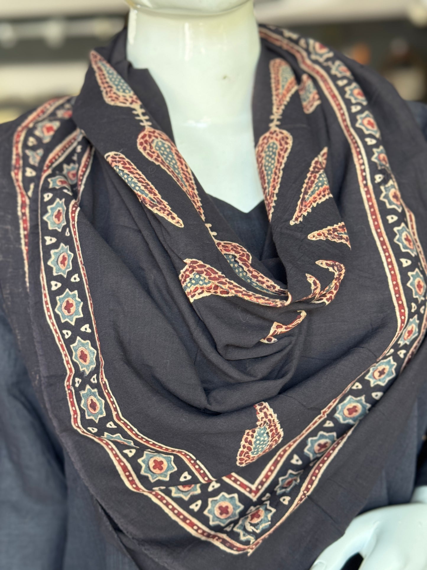 Scarf - hand block printed Ajrakh on cotton - colour options available