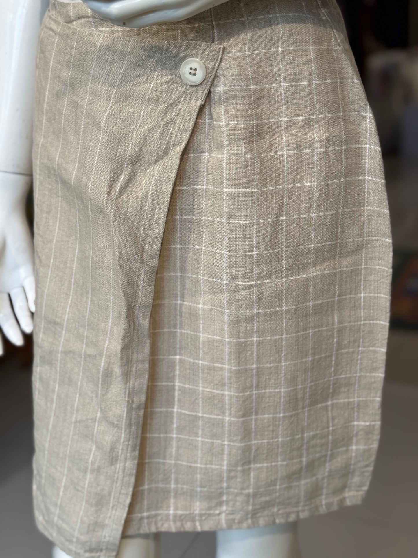 Beige checks n stripes flap skirt - Women’s formal skirt with back zipper