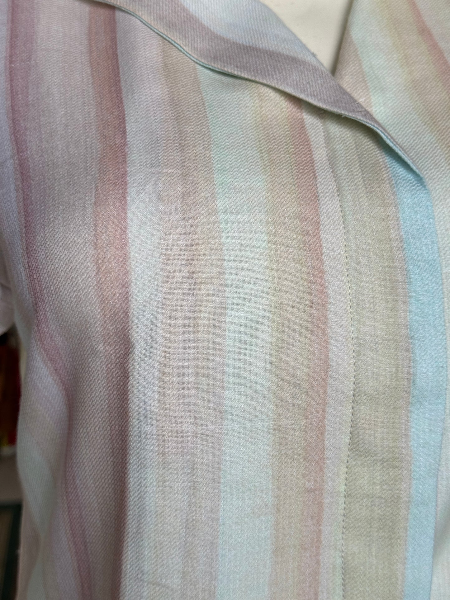 Pastel stripes handwoven soft textured cotton top with shoulder sleeves and asymmetric neckline