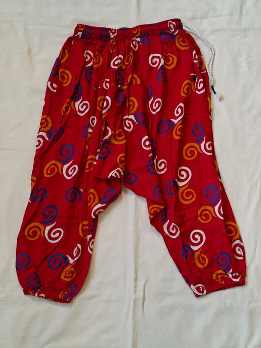 Red with spiral sprints cotton harem pants for girls