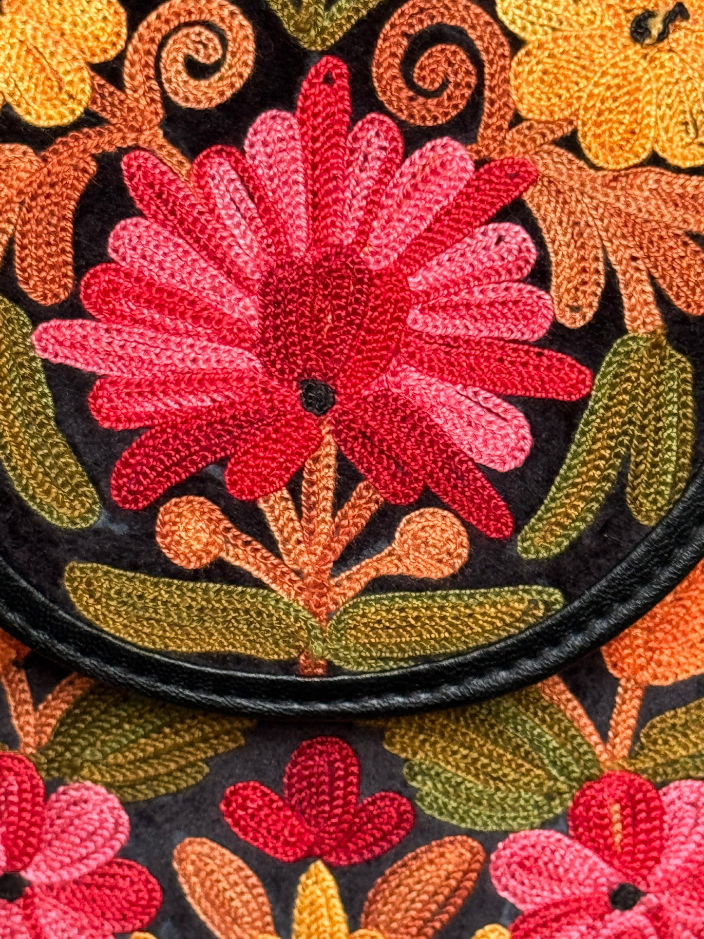 Mobile phone sling pouch - Kashmiri floral Aari embroidered with adjustable length strap and zippered back pocket - colors available