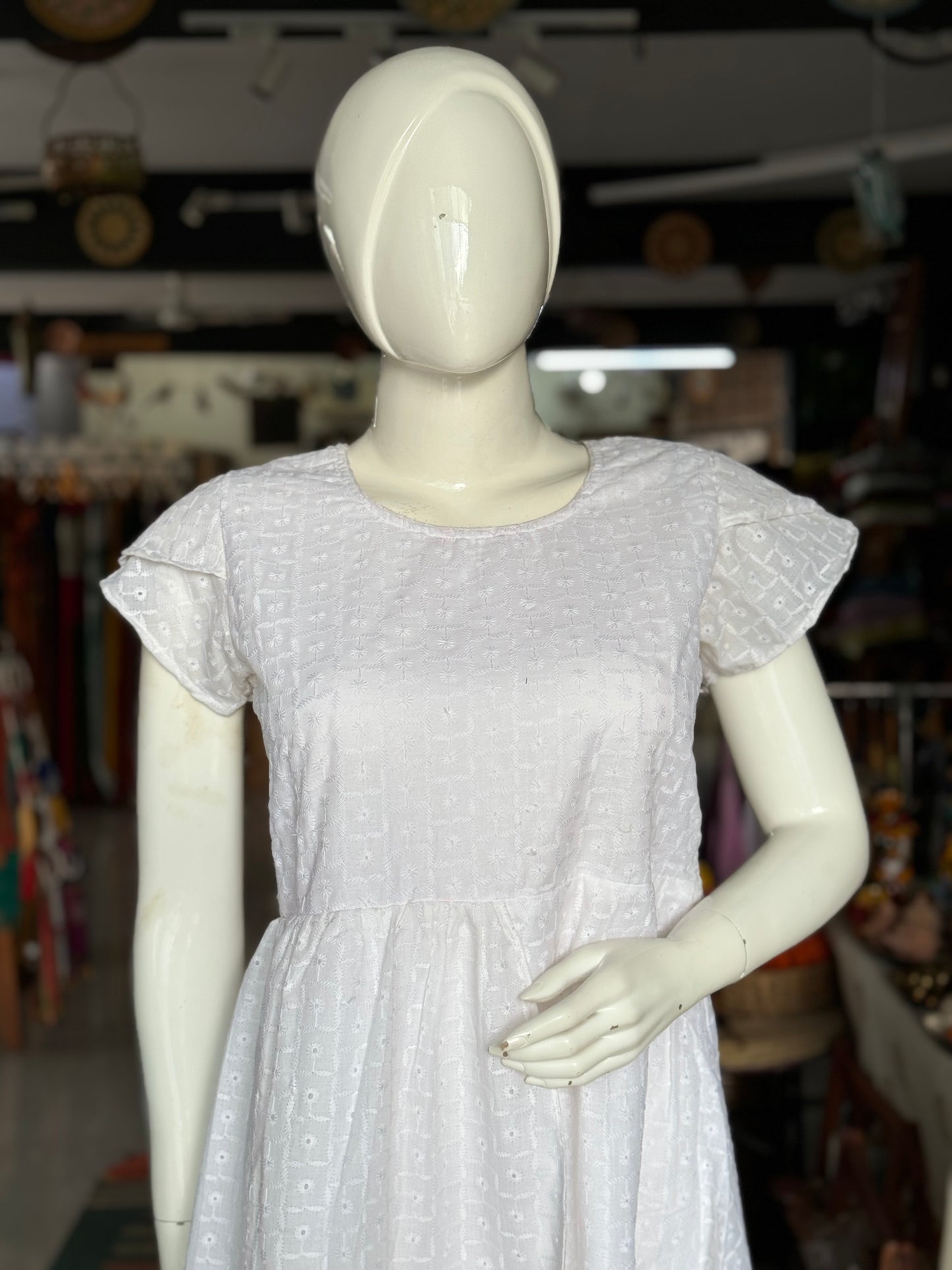 White machine embroidered cotton dress