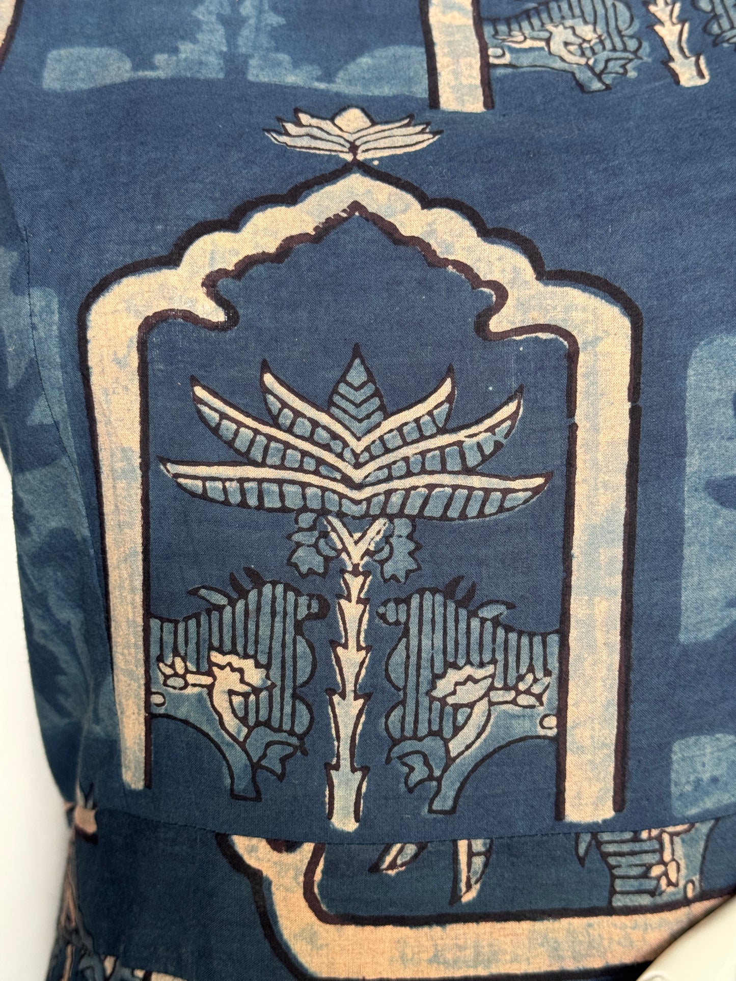 Ajrakh indigo dress - cotton, natural dyed, hand block printed with cross pleat skirt