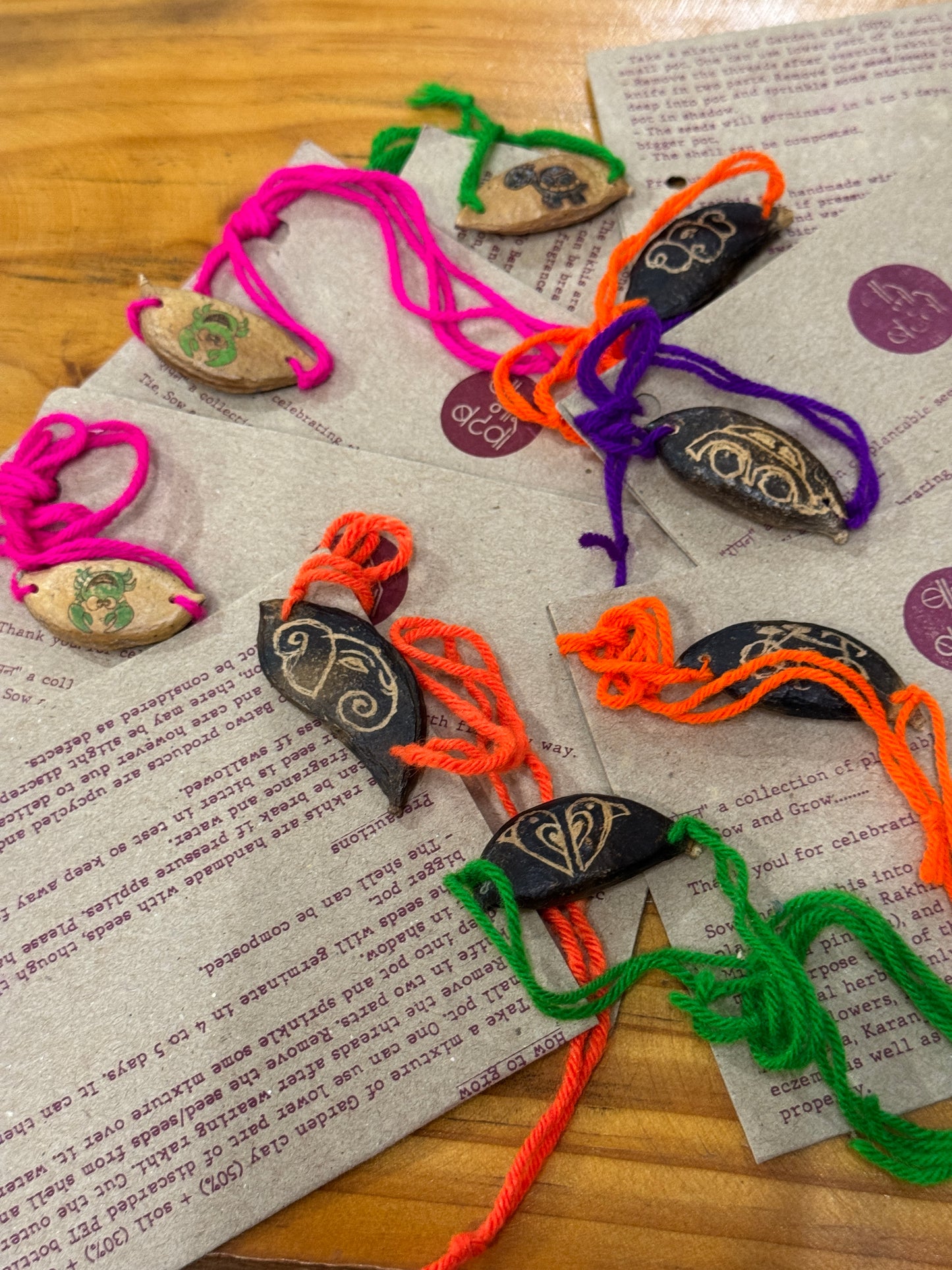 Karanja / Gaanuga / Ponga seed rakhi -  hand crafted rakhi with etching / painting details - design options available