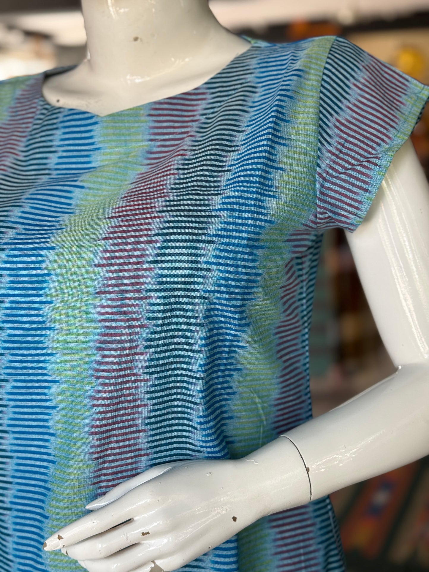 Blue ikat hand woven cotton straight kurti