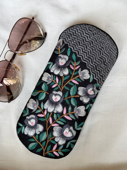 Embroidered fabric based foam lined spectacles case