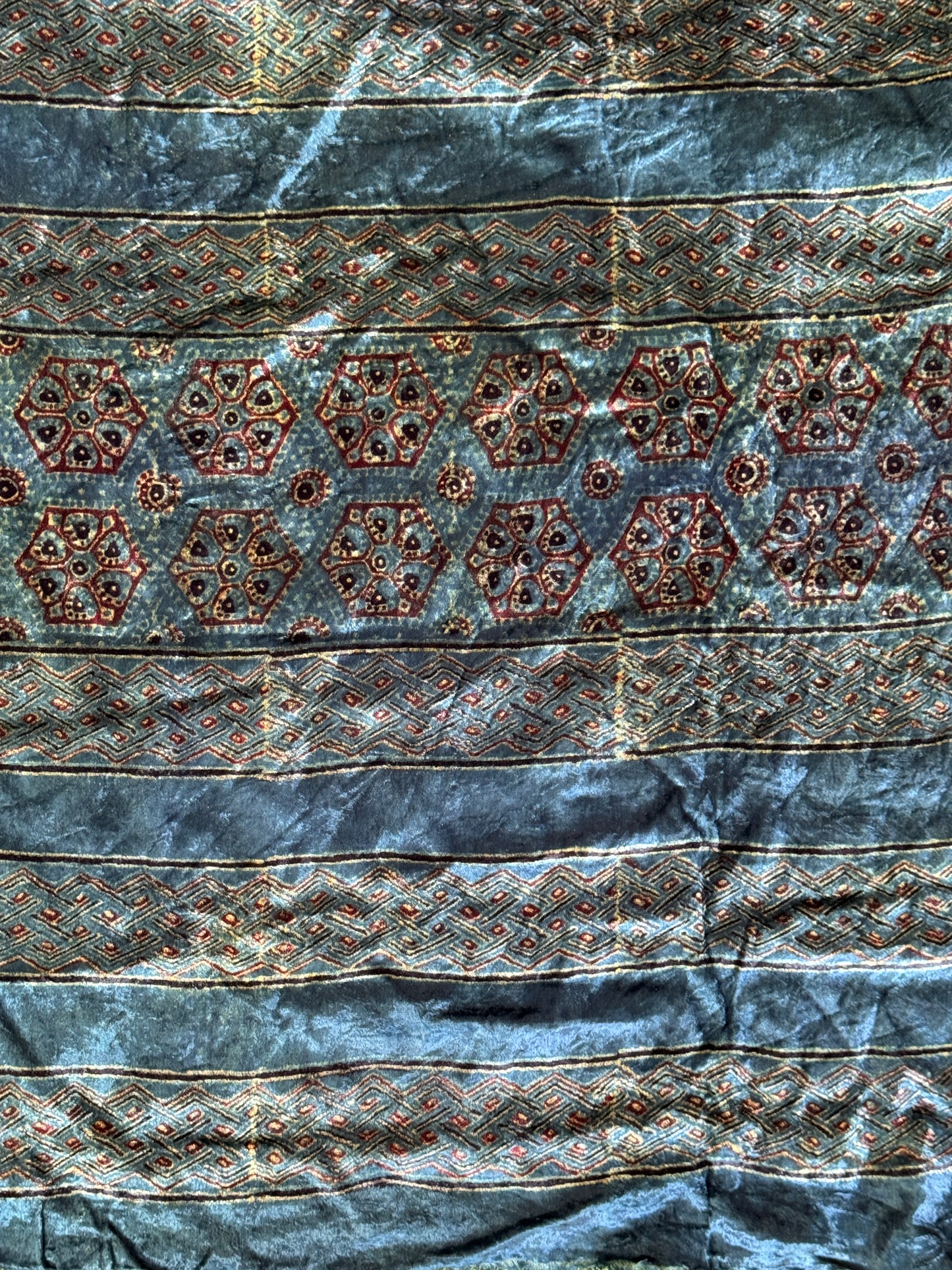 Velvet kurti fabric with Ajrakh hand block prints