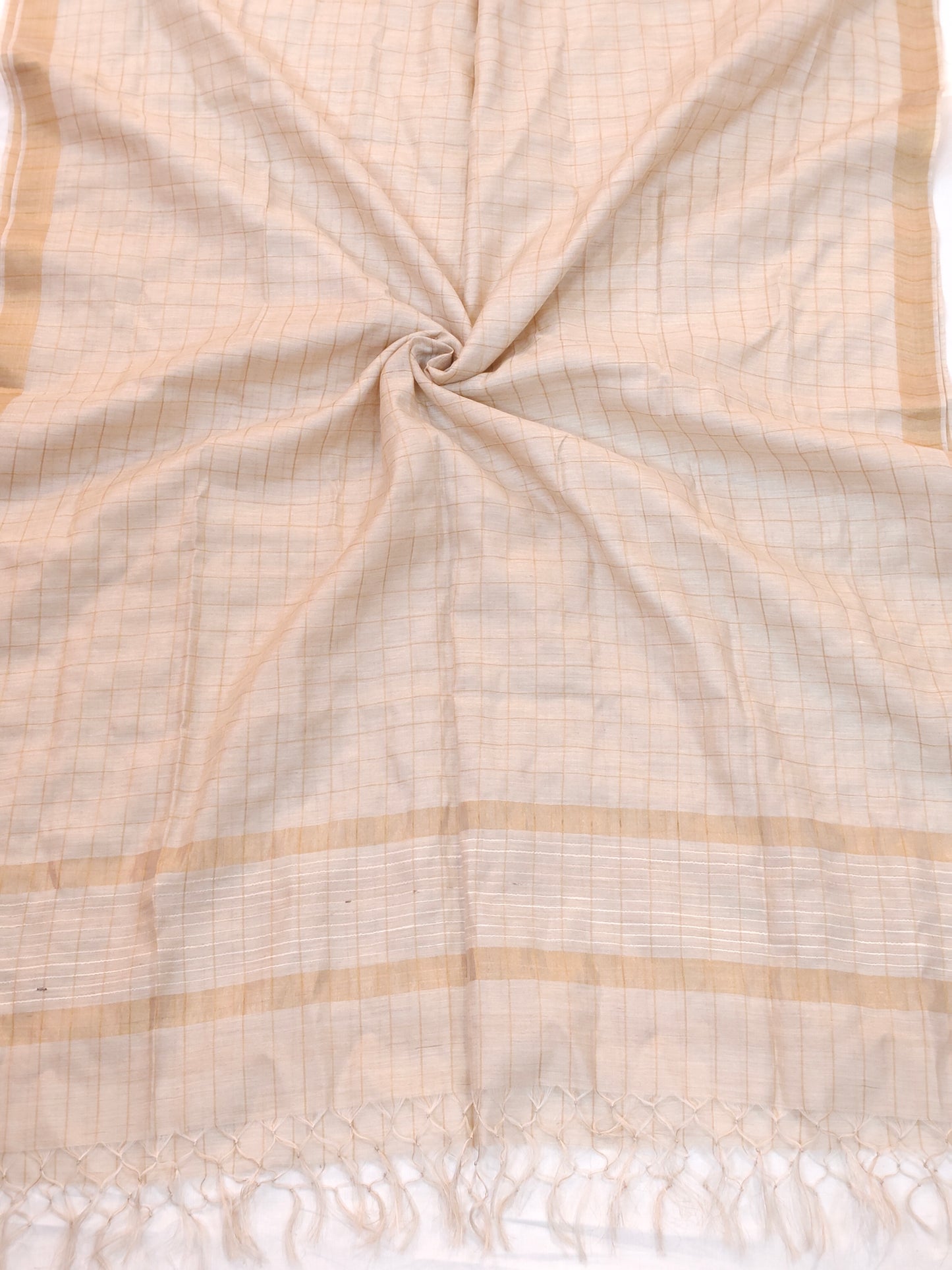 Off white checks handwoven tussar x mulberry spun silk dupatta