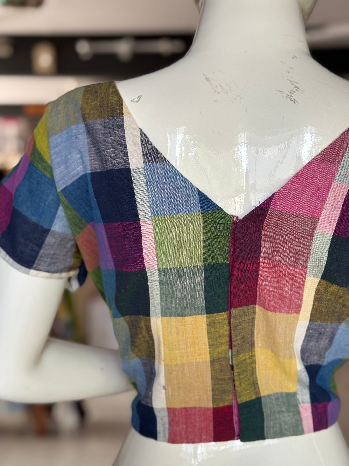 Colorful checks handloom kala cotton blouse