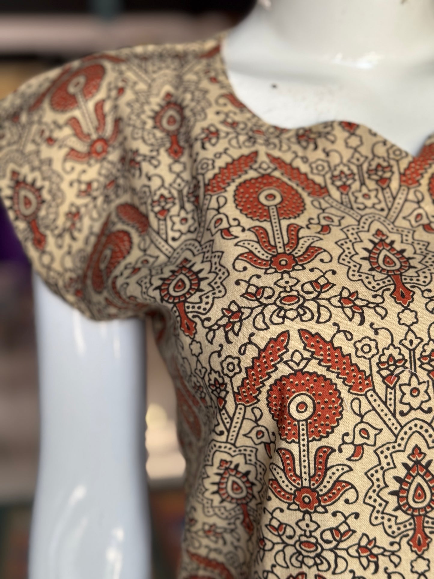 Beige Brown floral handloom cotton, natural dyed top