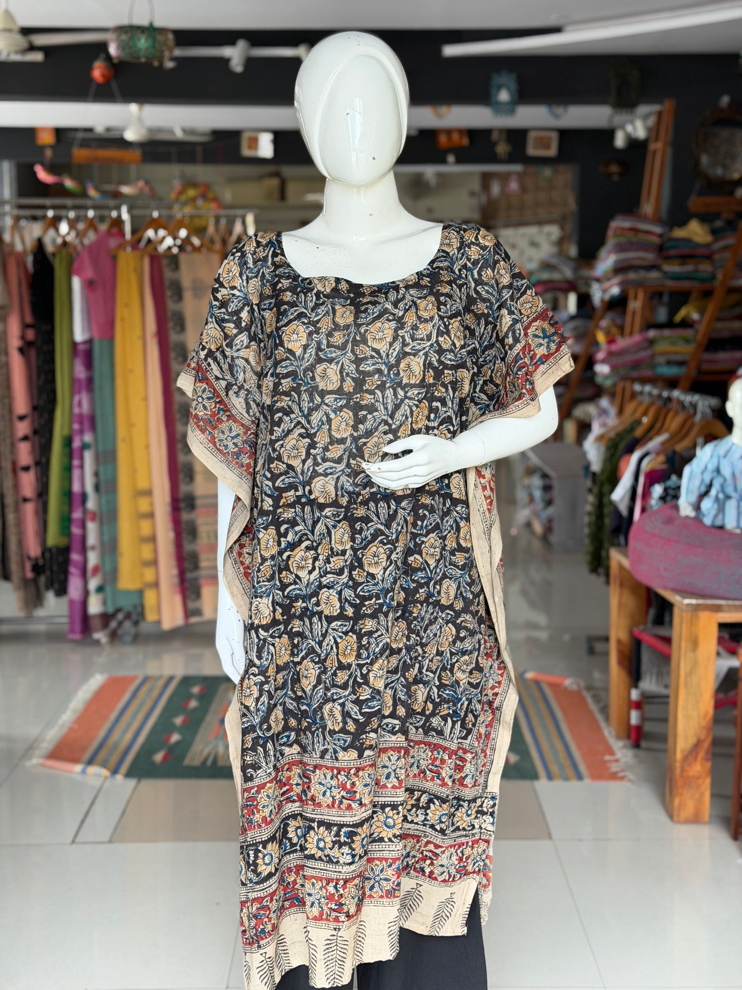 Kalamkari kaftan kurti - soft cotton with hand block prints - designs n colors options available