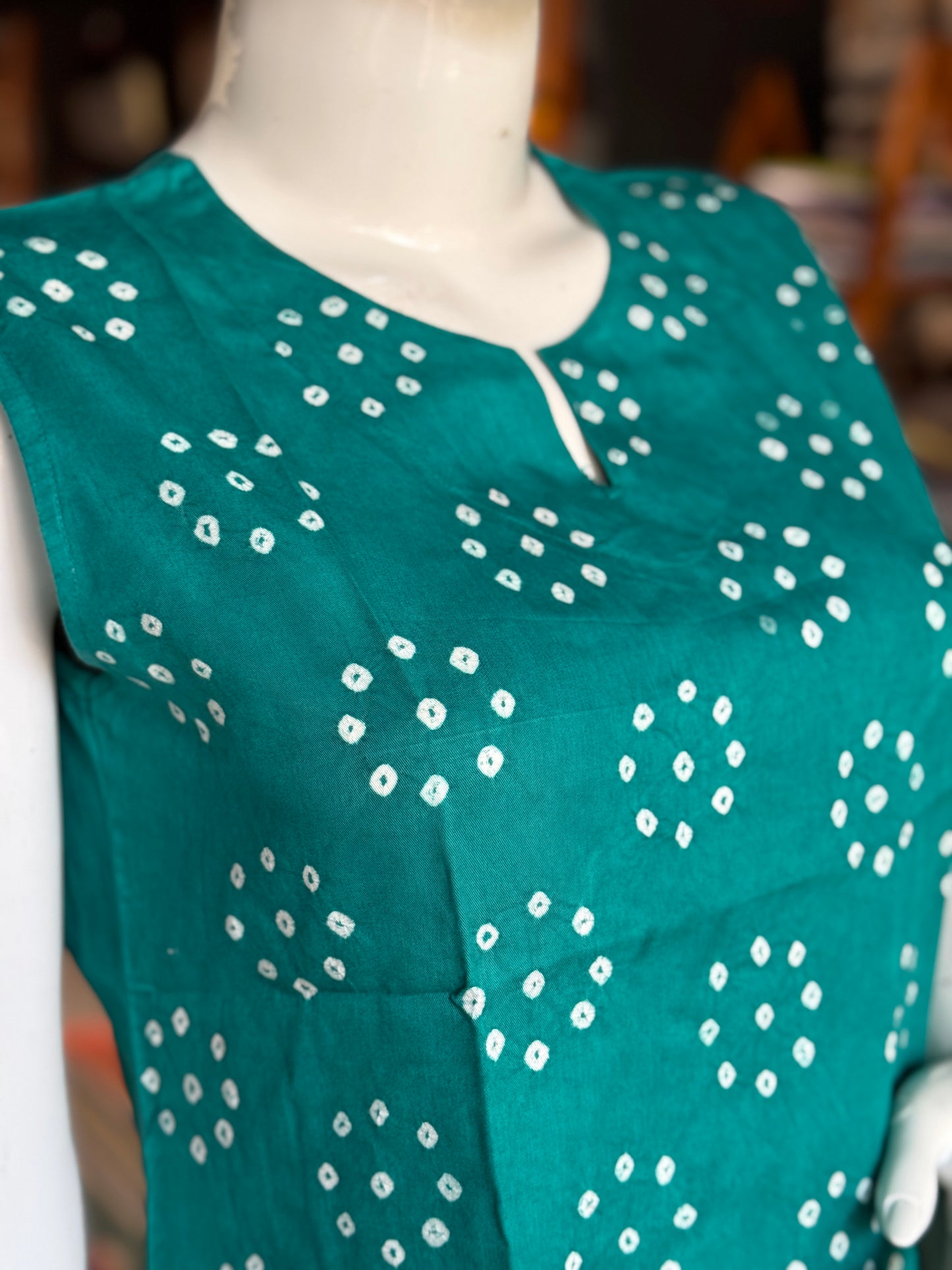 Sleeveless placement bandini tie n dye cotton tunic top / short kurti - multiple colors n designs available