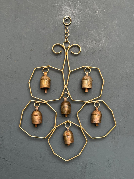 Star center bee shaped - copper handcrafted 6 bells hanging