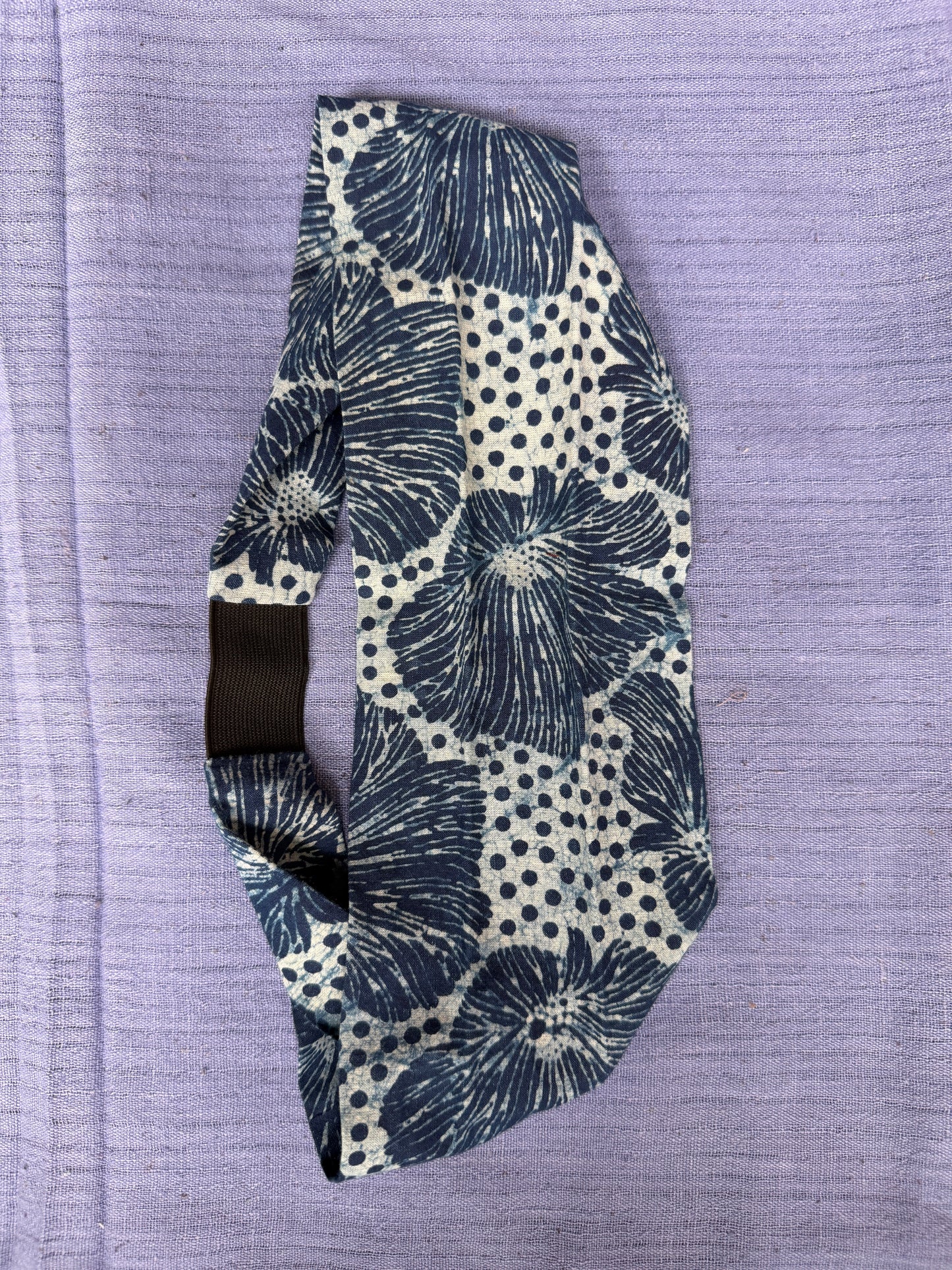 Unisex Head band with elastic in natural dyed, hand block printed cotton - width can be changed