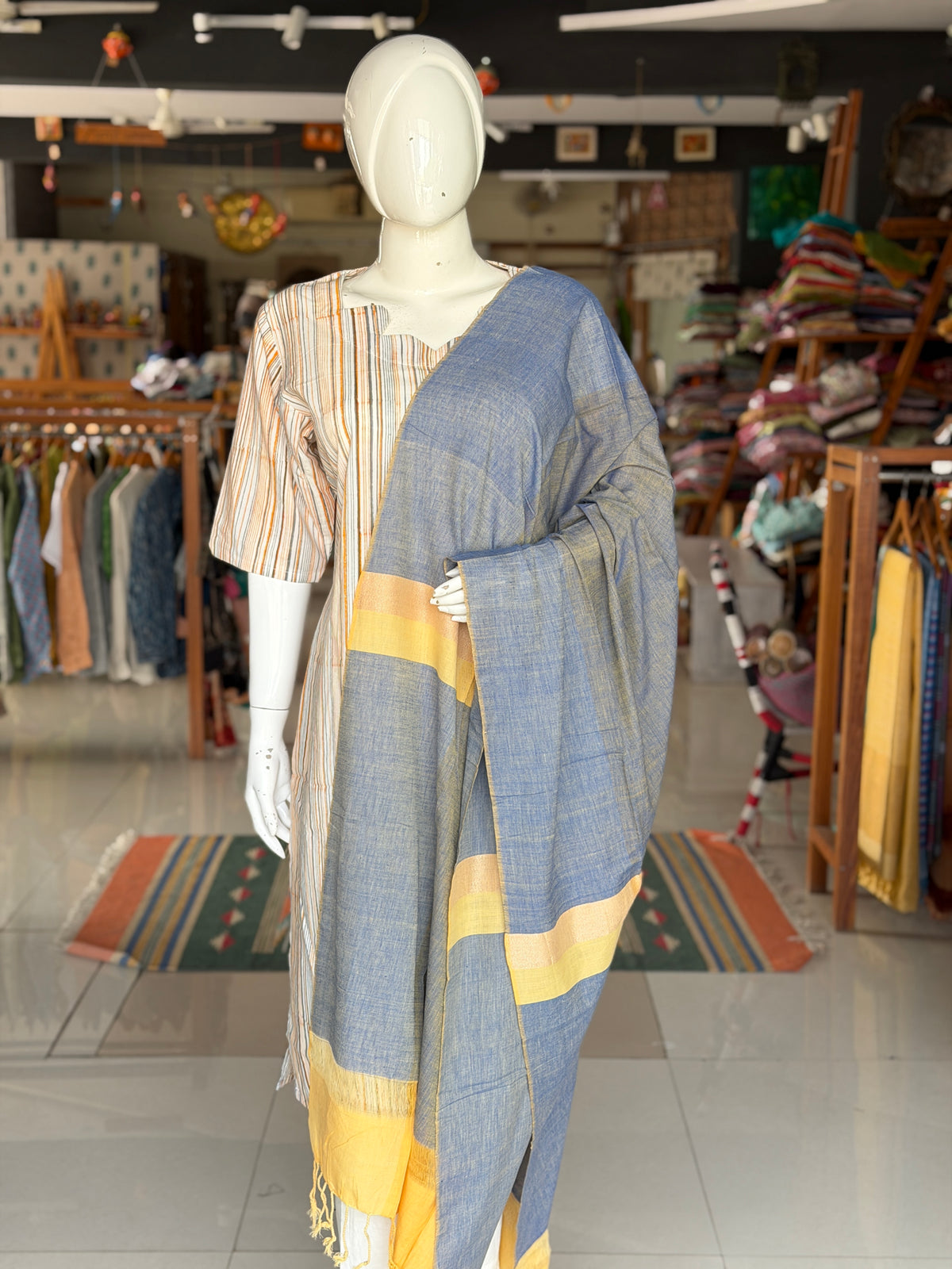 Color block handloom cotton dupatta - click to see color options