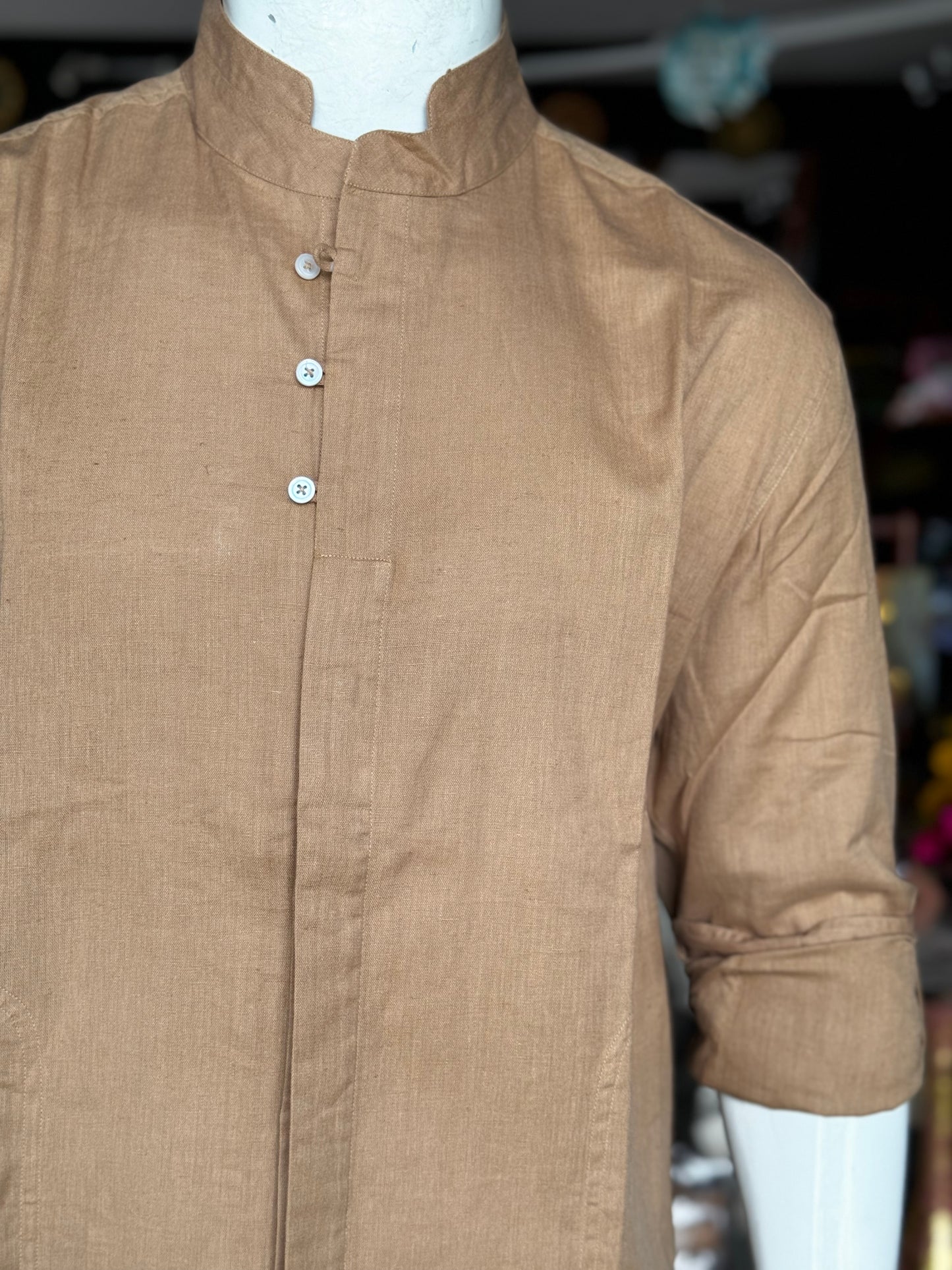 Brown fancy collared linen cotton designer shirt for men