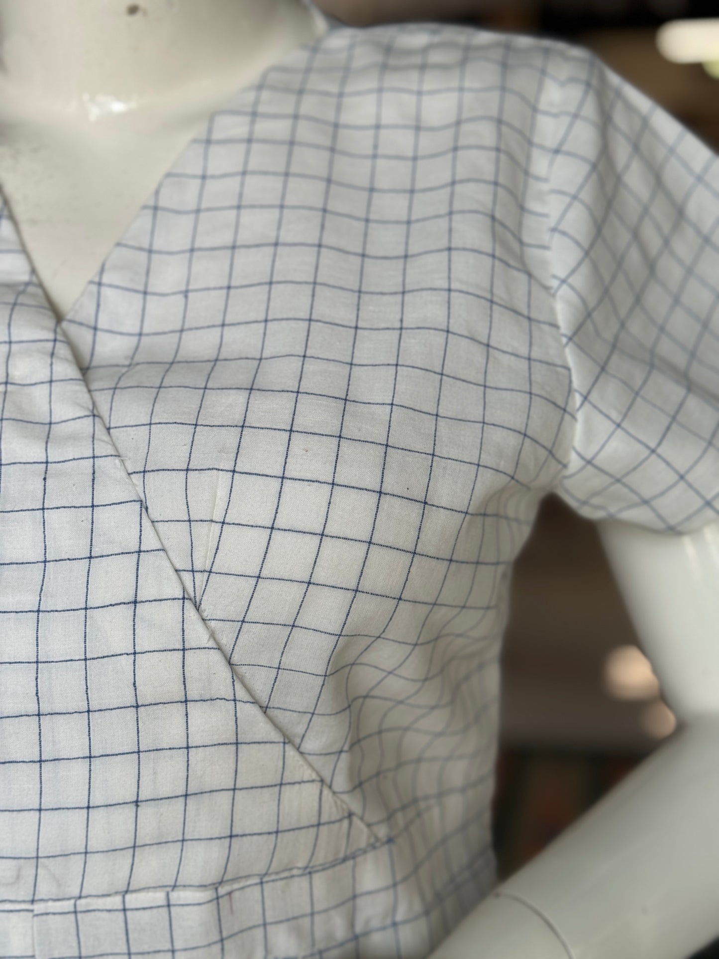 White with blue checks soft cotton handloom top