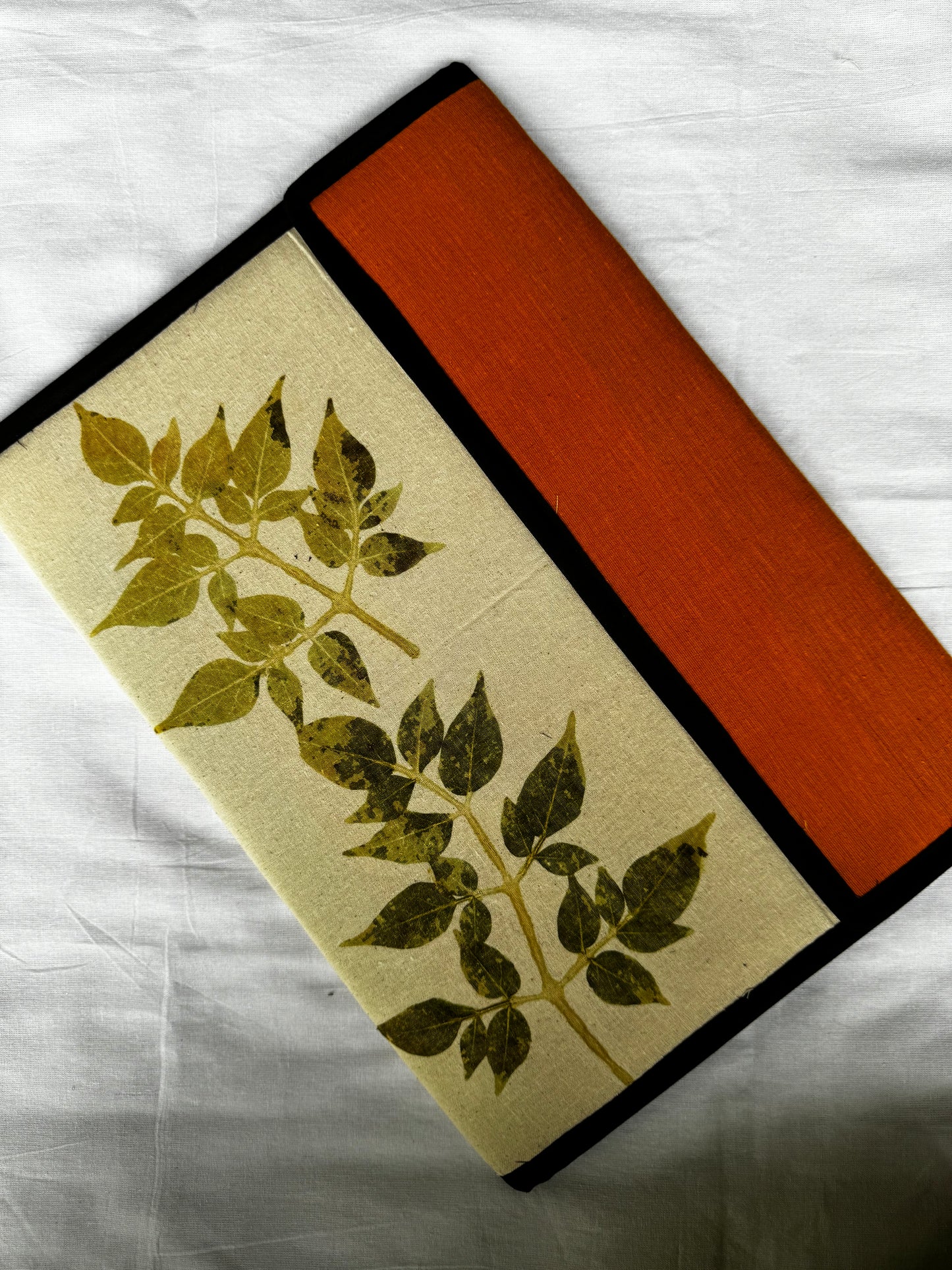 Eco leaf print on handloom cotton folder with inside pockets