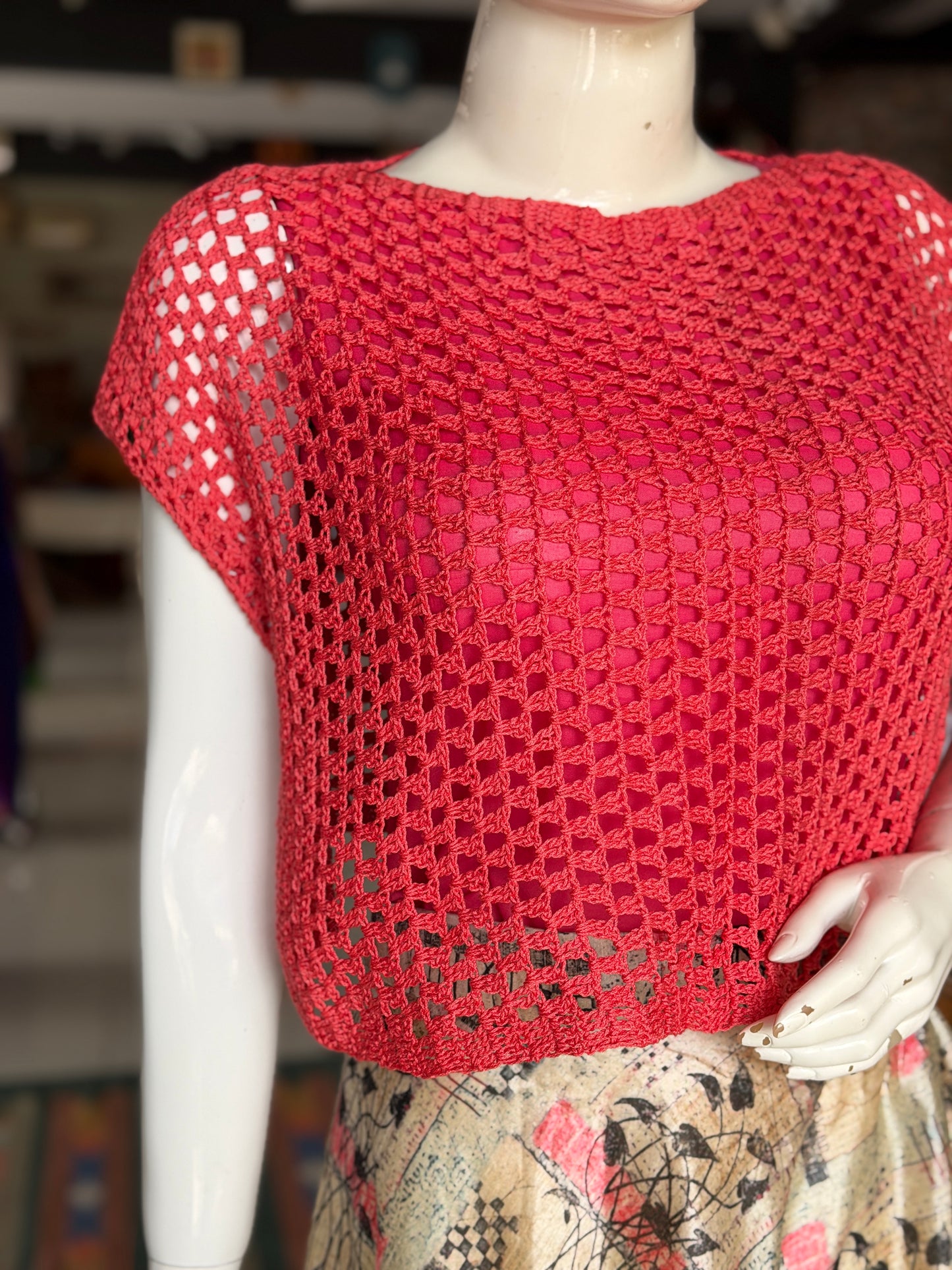 Peach hand crocheted cotton top - free size