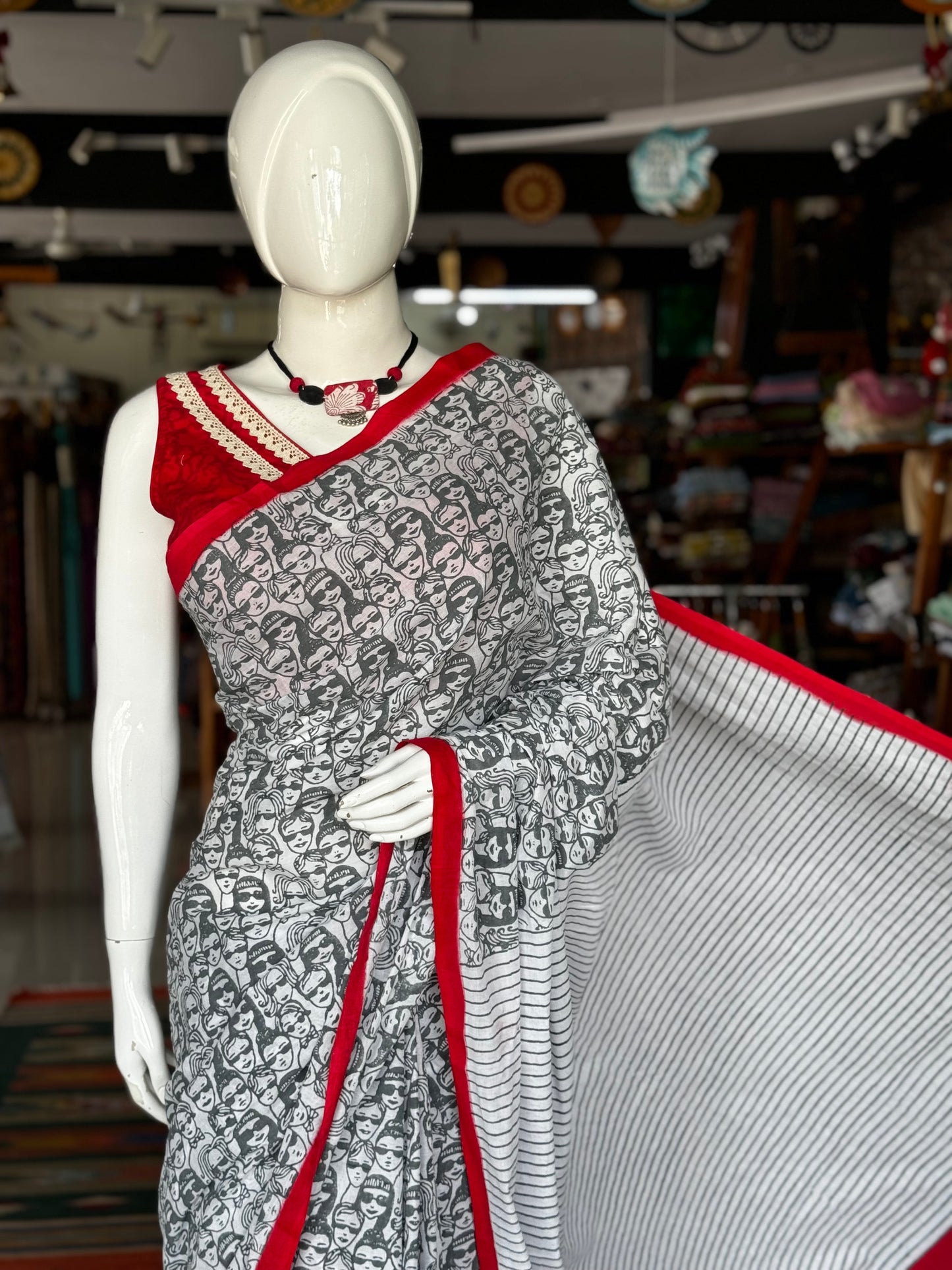 Fashionista - quirky hand block printed cotton saree