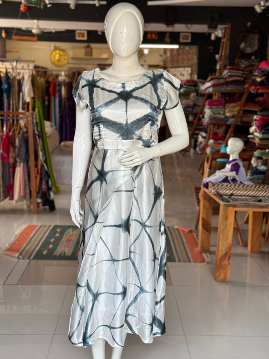 White and grey clamp dyed soft and flowy modal dress