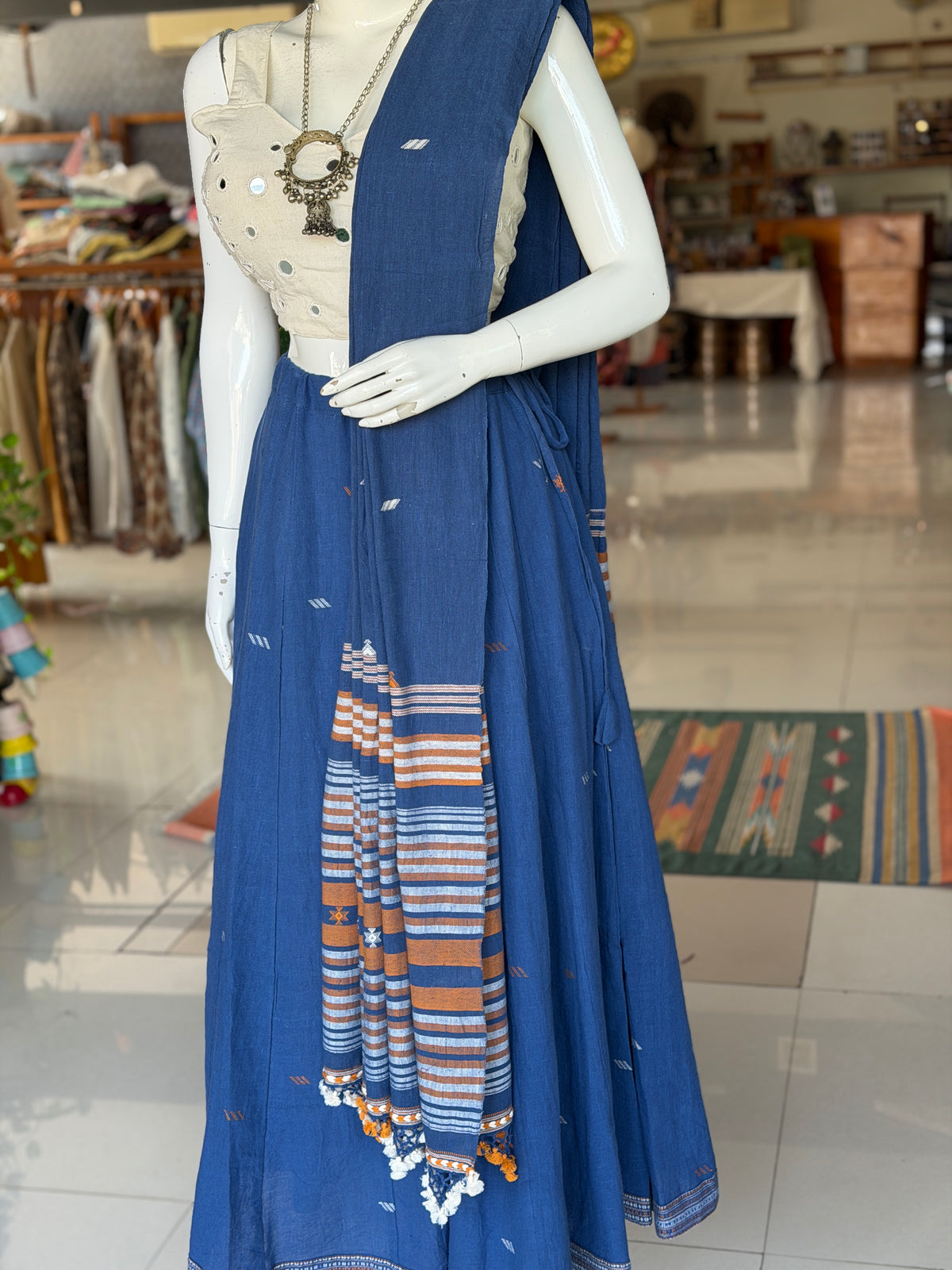 Indigo hand woven kala cotton Bhujodi lehenga / skirt free size