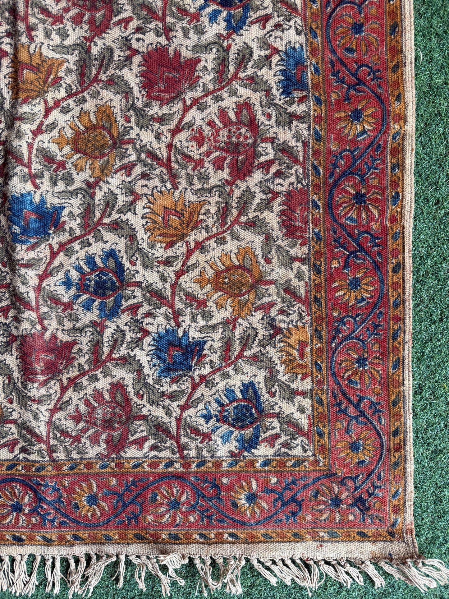 3 x 5 feet cotton Kalamkari hand block printed carpet