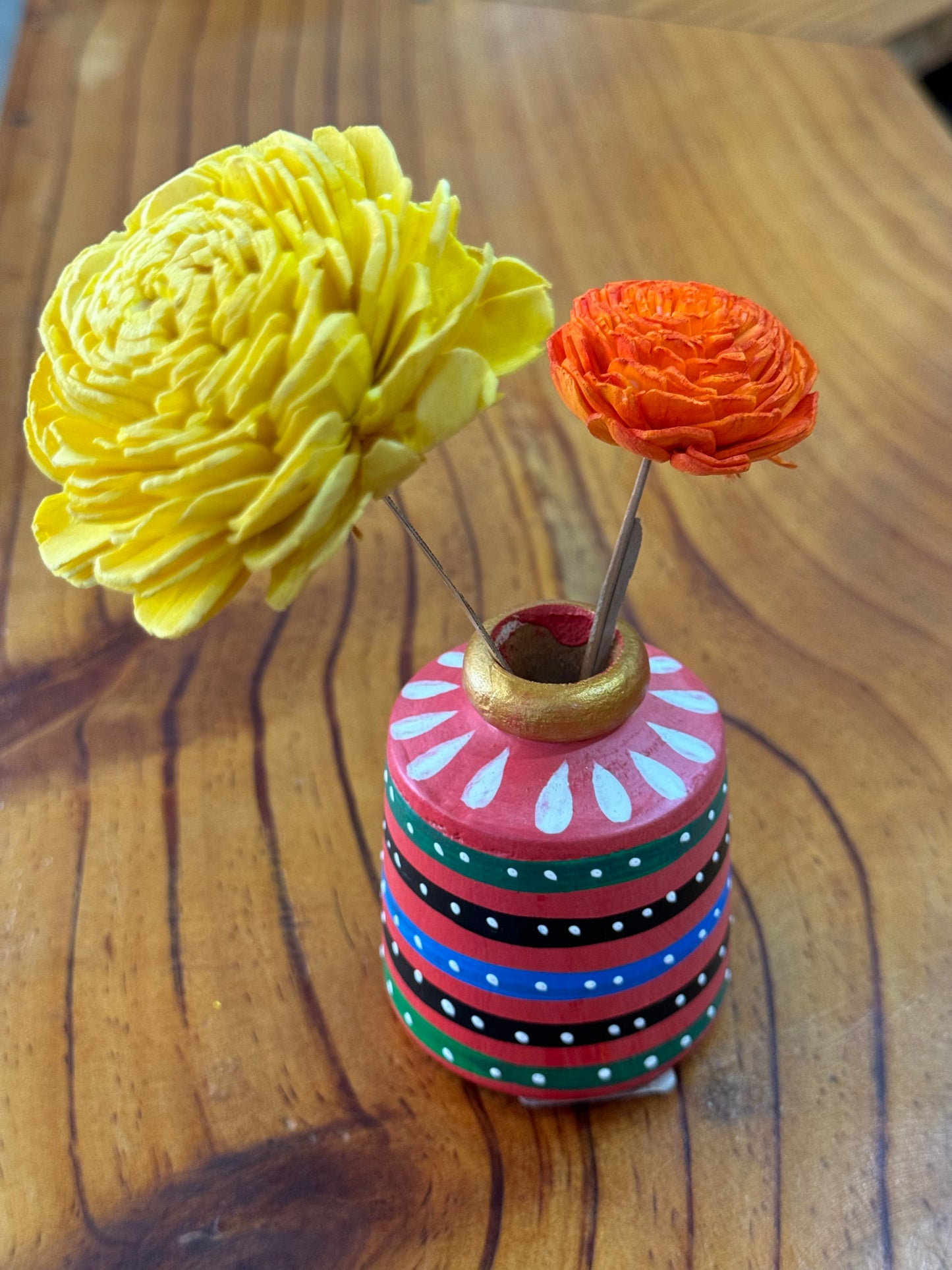 Wooden hand painted miniature pots - tooth pick holder / mini vase