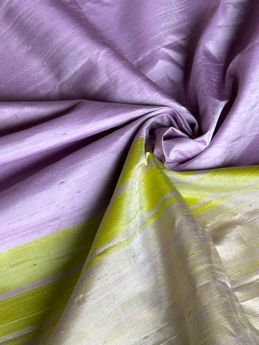 Lavender handloom Gadwal pure raw silk dupatta with green temple kuttu borders