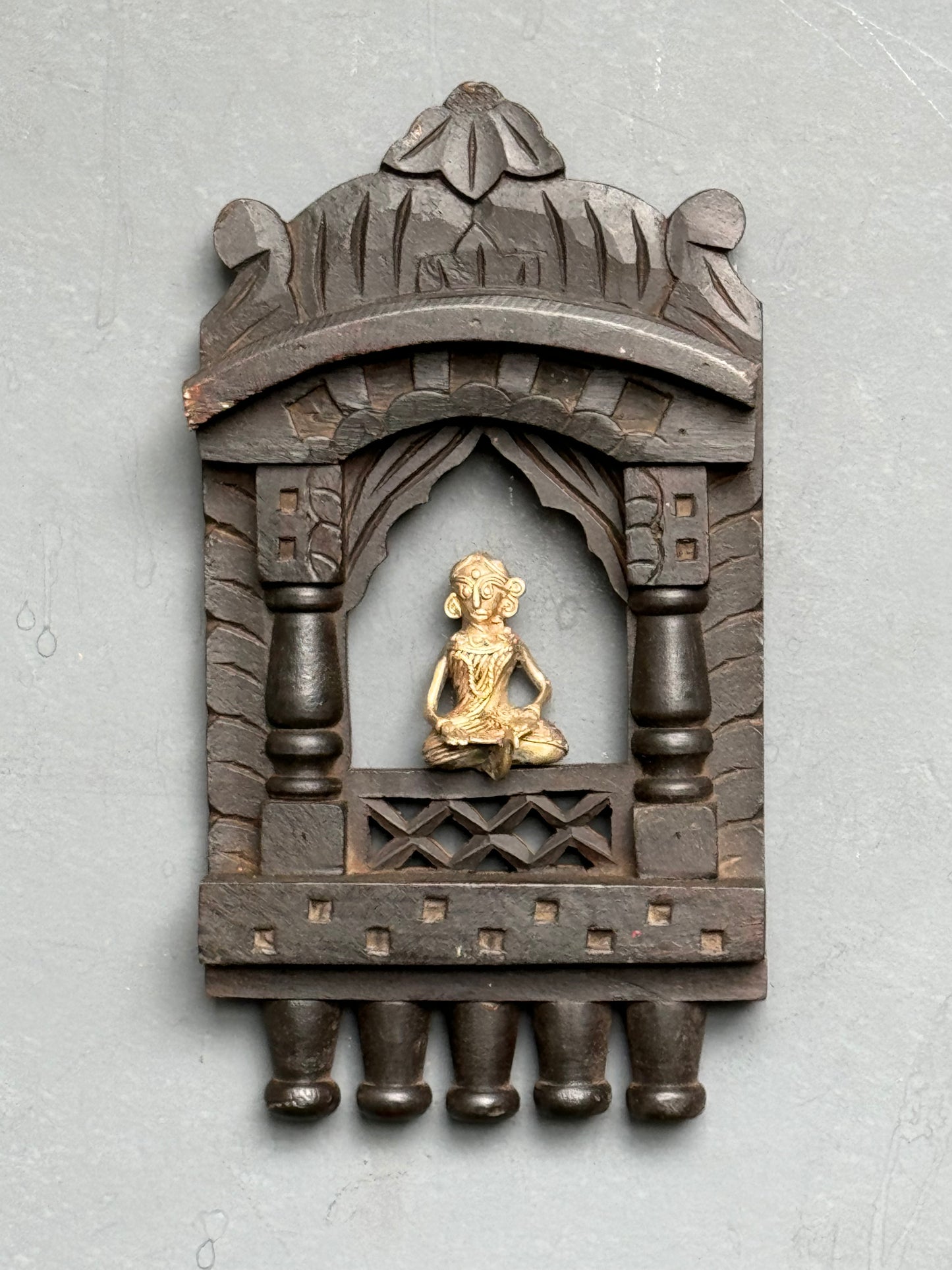 Jharokha in distress finish wood - hand crafted wall decor