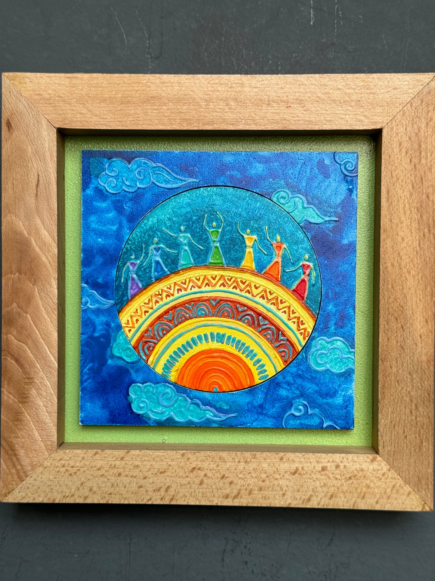 Rainbow women - hand crafted wall decor with wooden frame