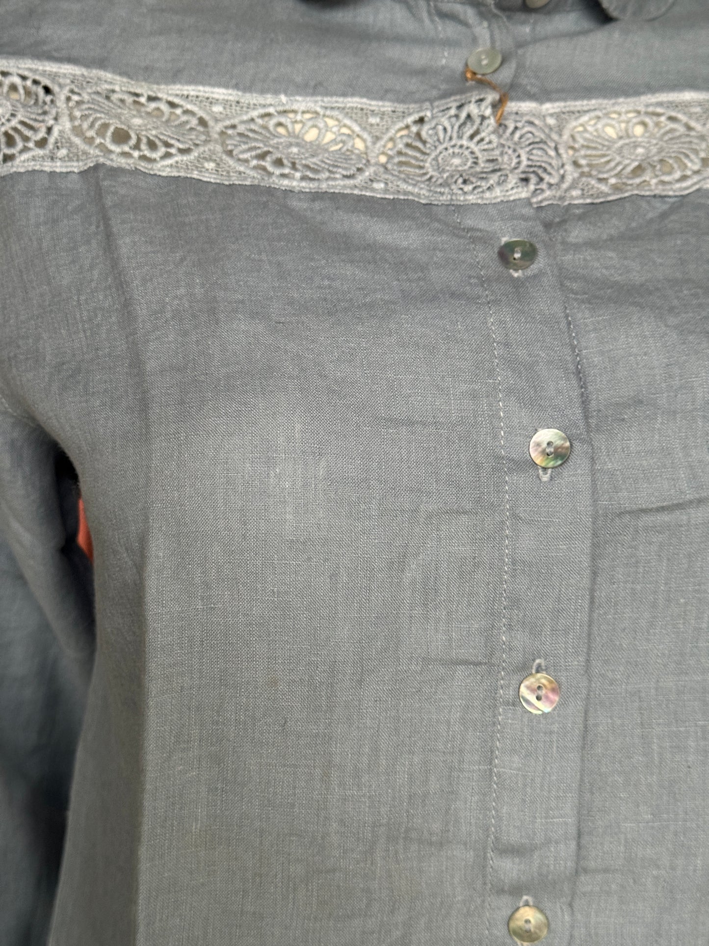Linen hand woven full sleeves shirt for women with lace detailing