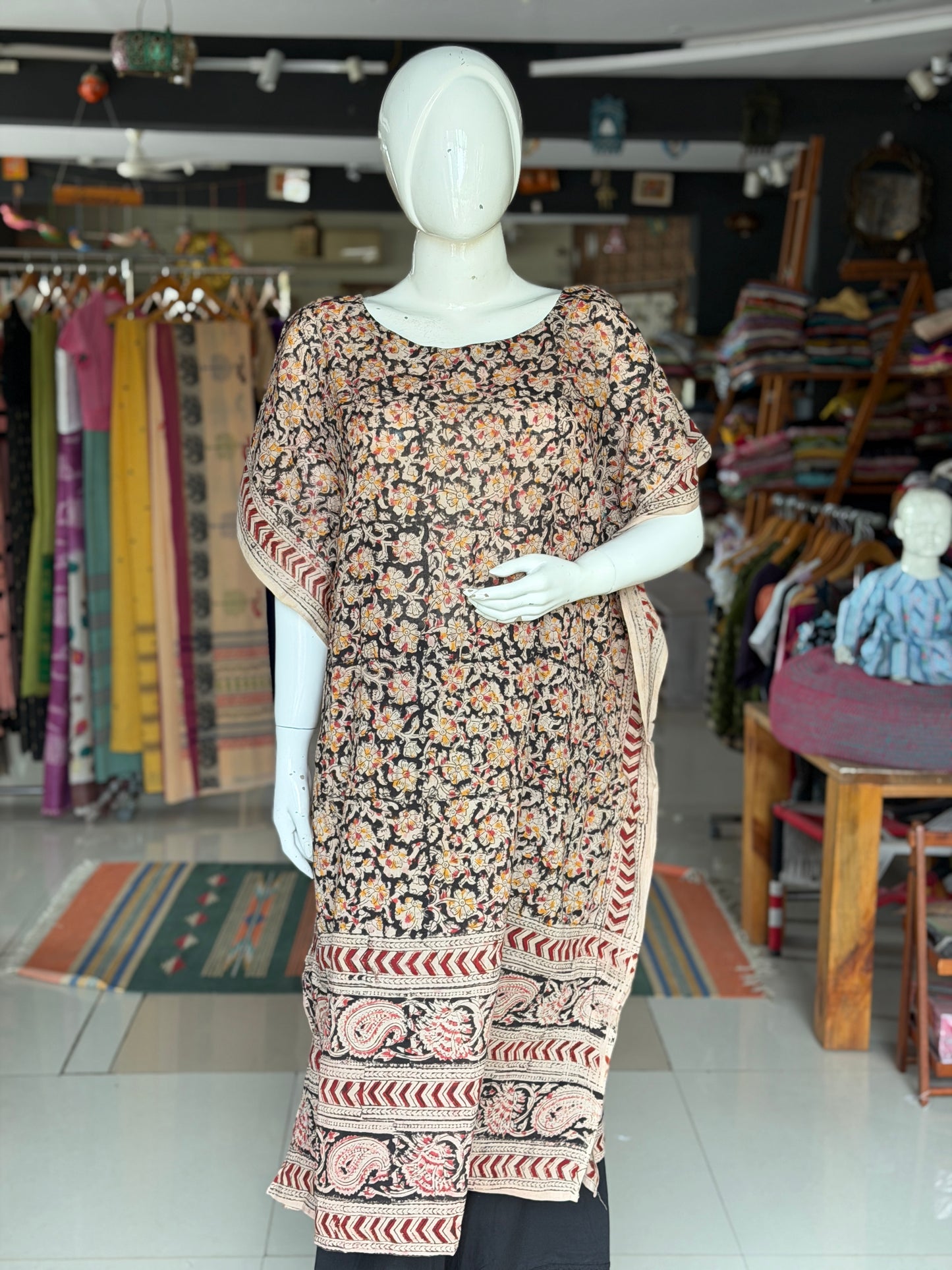 Kalamkari kaftan kurti - soft cotton with hand block prints - designs n colors options available