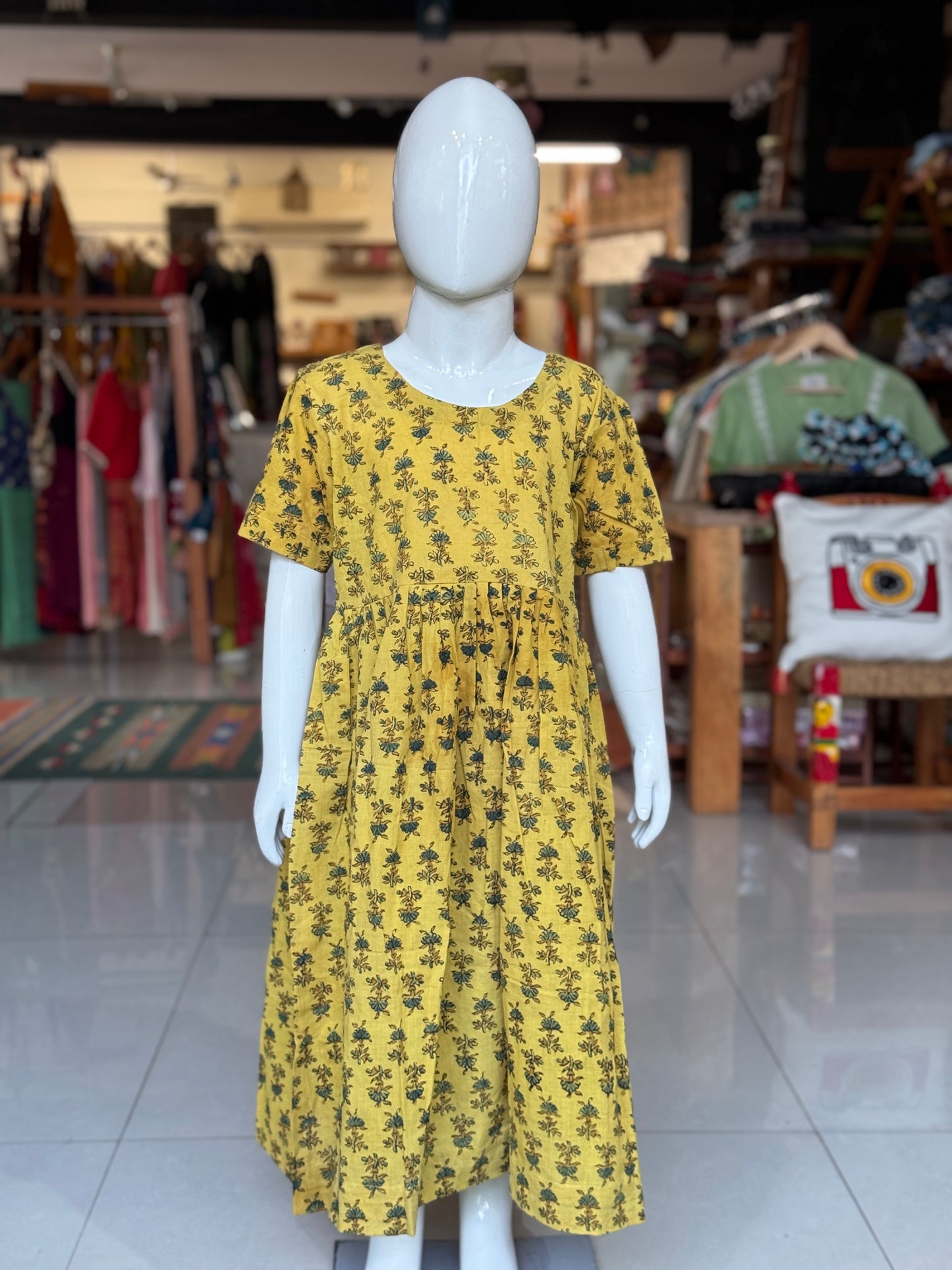 Ajrakh hand block printed cotton frock for girls
