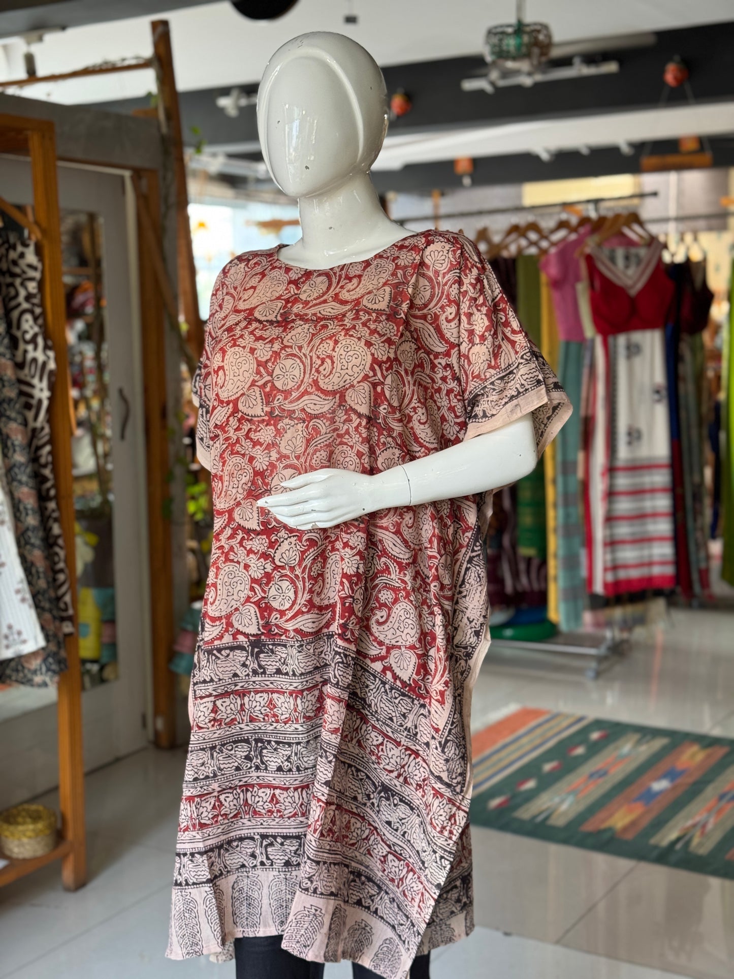 Kalamkari kaftan kurti - soft cotton with hand block prints - designs n colors options available