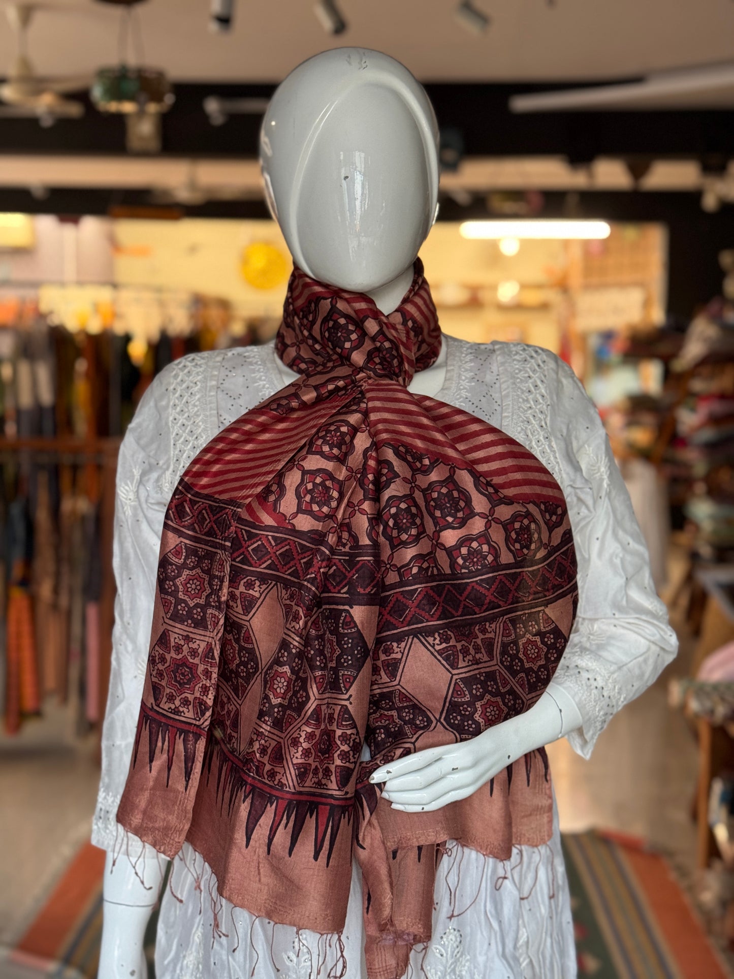 Brown n maroon hand woven soft mulberry silk stole