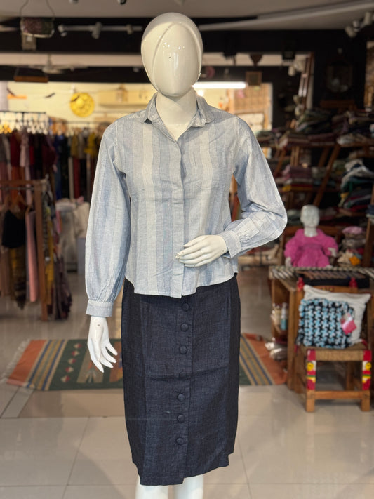 White n blue stripes cotton shirt for women