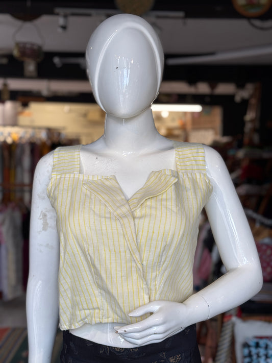 Yellow stripes soft cotton sleeveless crop top / blouse