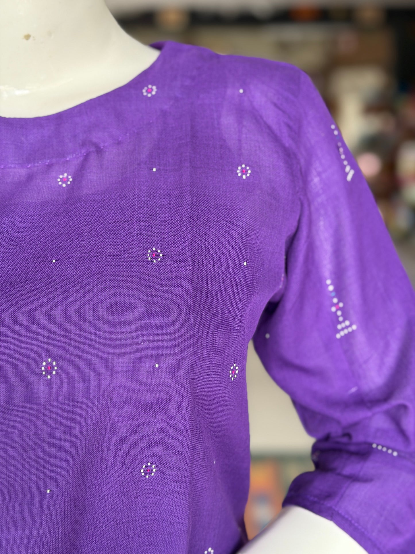 Purple Tangaliya handwoven cotton straight kurta