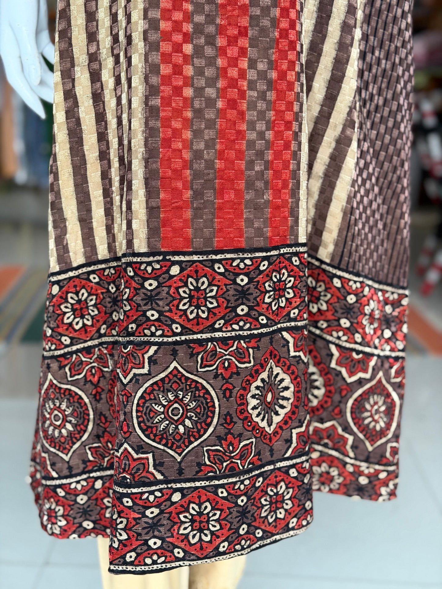 Brown n beige Ajrakh hand block printed a-line kurti